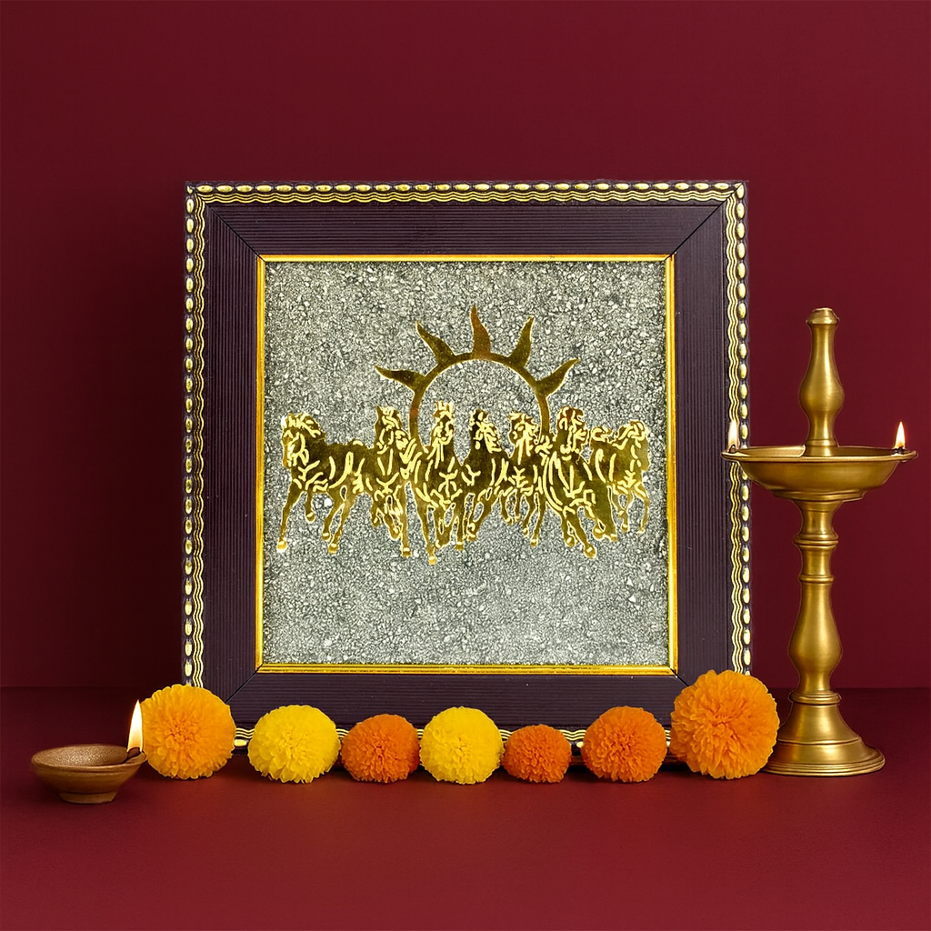 7 Horses on Raw Pyrite Frame