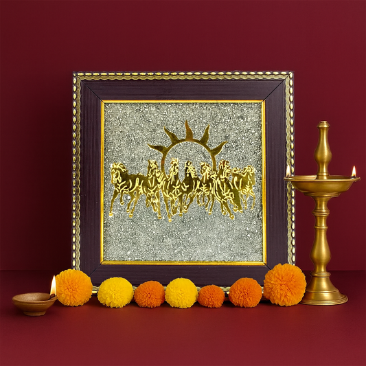 7 Horses on Raw Pyrite Frame