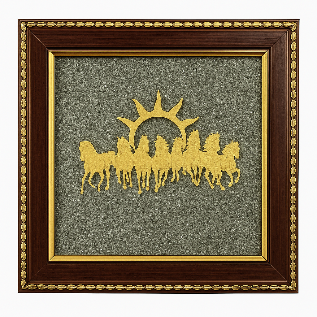 7 Horses on Raw Pyrite Frame