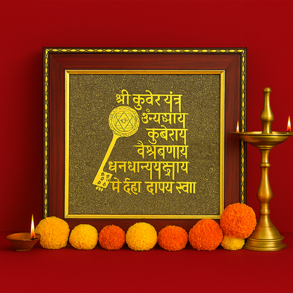 Shree Kuber Yantra on Raw Pyrite Frame