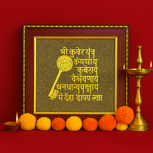 Shree Kuber Yantra on Raw Pyrite Frame