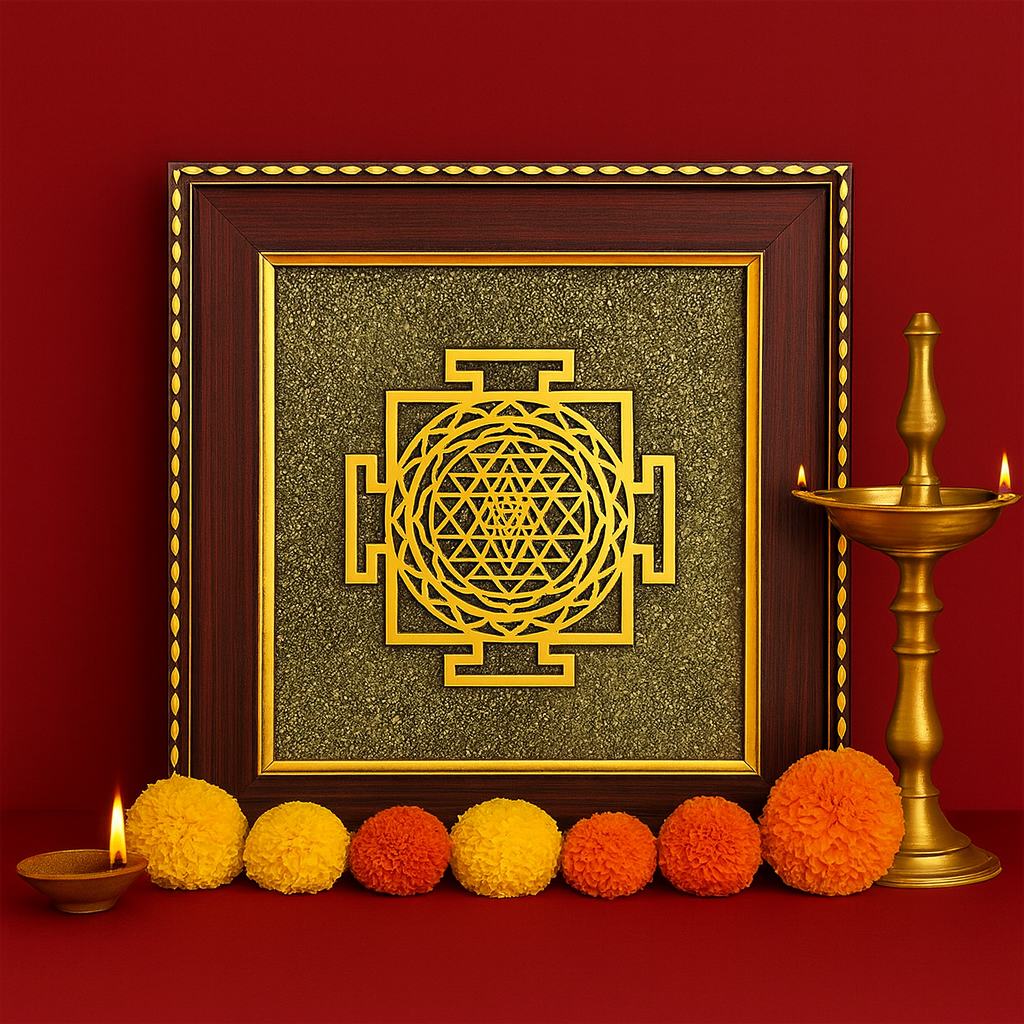 Shree Yantra on Raw Pyrite Frame