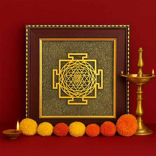 Shree Yantra on Raw Pyrite Frame