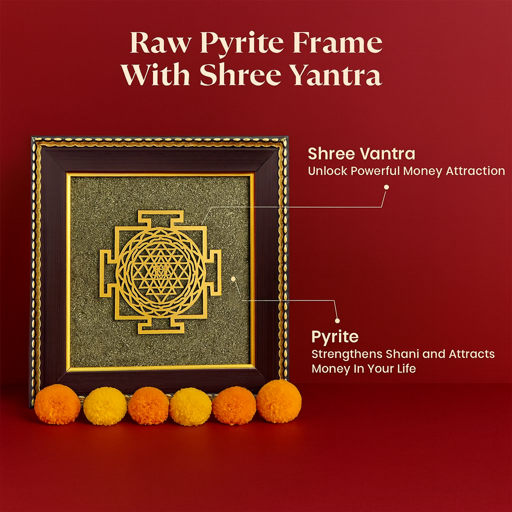 Shree Yantra on Raw Pyrite Frame