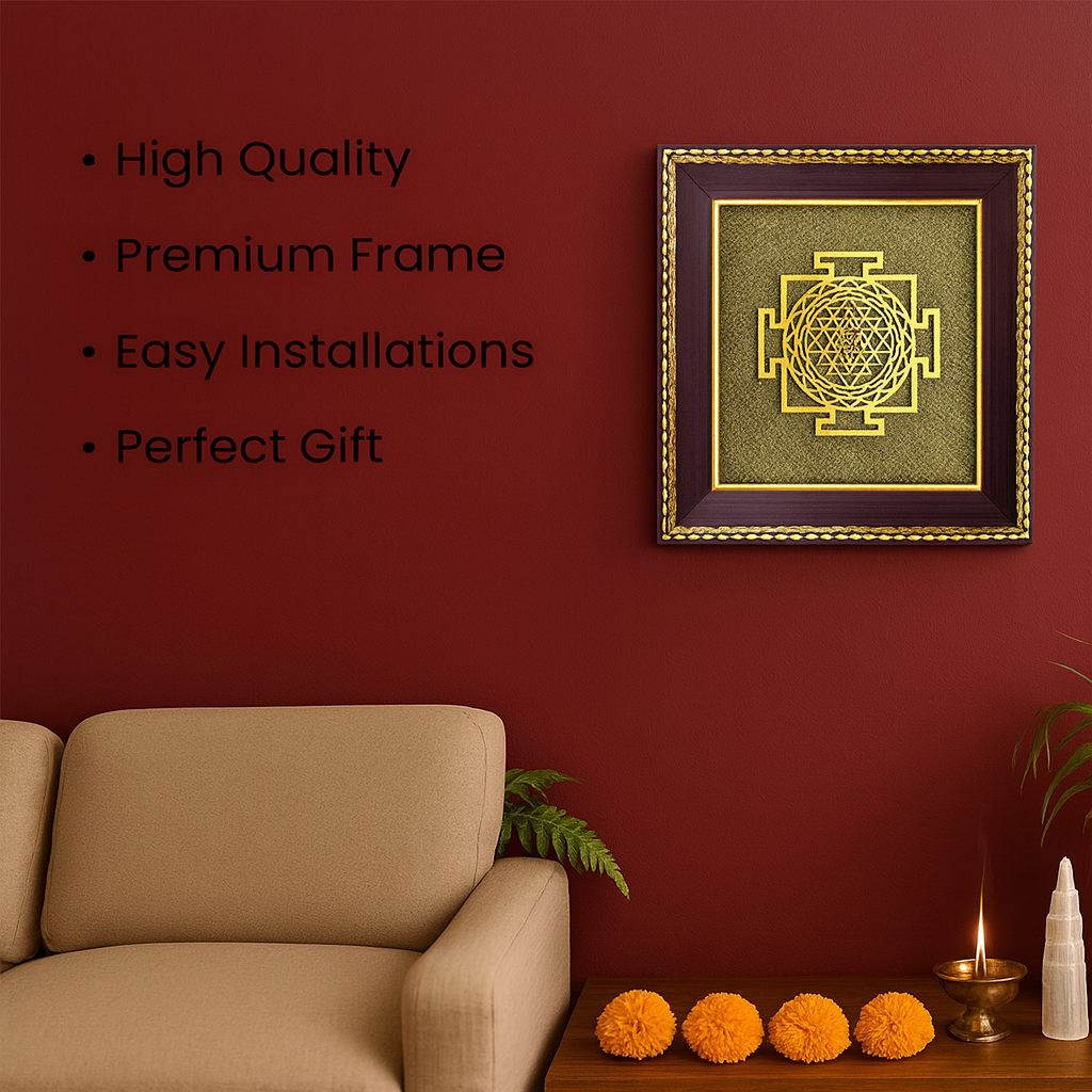 Shree Yantra on Raw Pyrite Frame